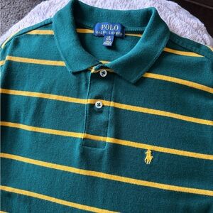 Boys Large 14-16 Polo Ralph Lauren Polo Shirt, Dark Green with Gold Stripes